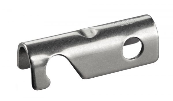 A Stainless Steel U-Shaped Brake Bar w/ Groove with holes on a white background.