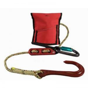 A red and black EP401I - MODEL I PERSONAL ESCAPE PAK with a hook and a bag.