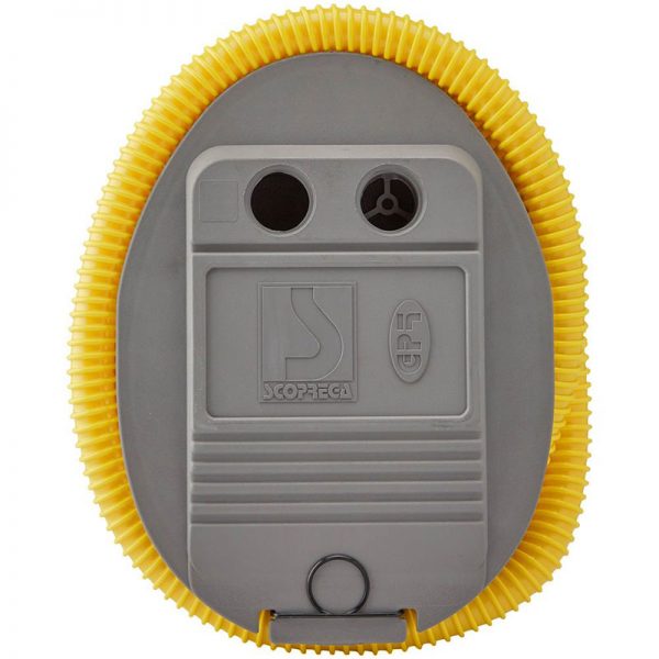 A yellow and gray Scoprega GP 5 Foot Pump with a yellow handle.