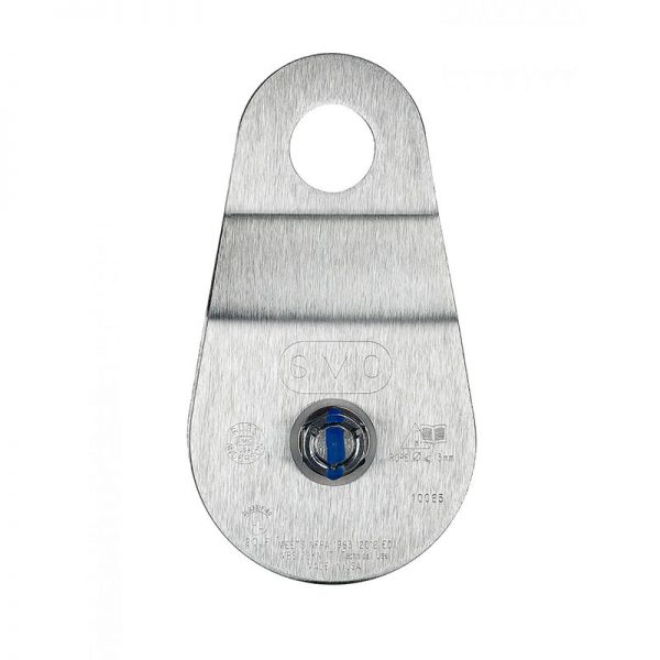 A 2" SMC/ RA Double Stainless Steel Pulley with a blue knob.