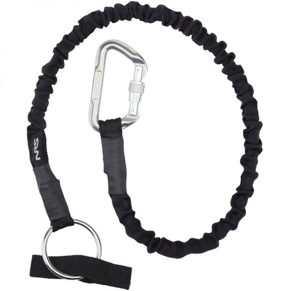 A black NRS Tow Tether with a carabiner attached to it.