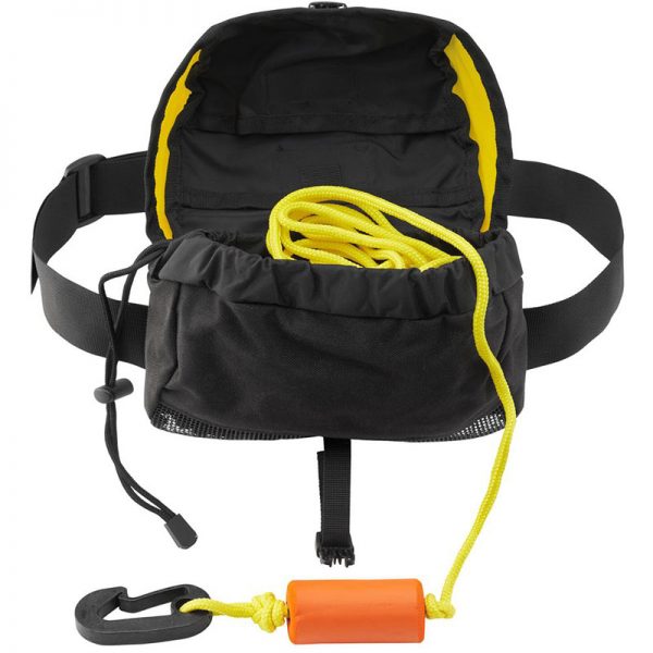 A waist pack with the NRS Kayak Tow Line attached to it.