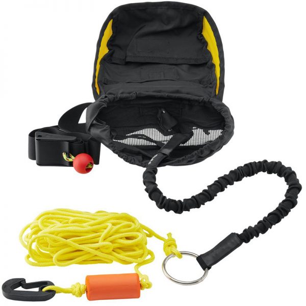 A bag with a NRS Kayak Tow Line and a rope attached to it.