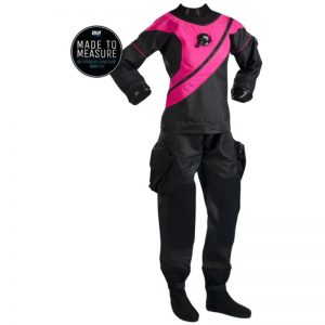 A CF200X DRYSUIT with a pink and black design.