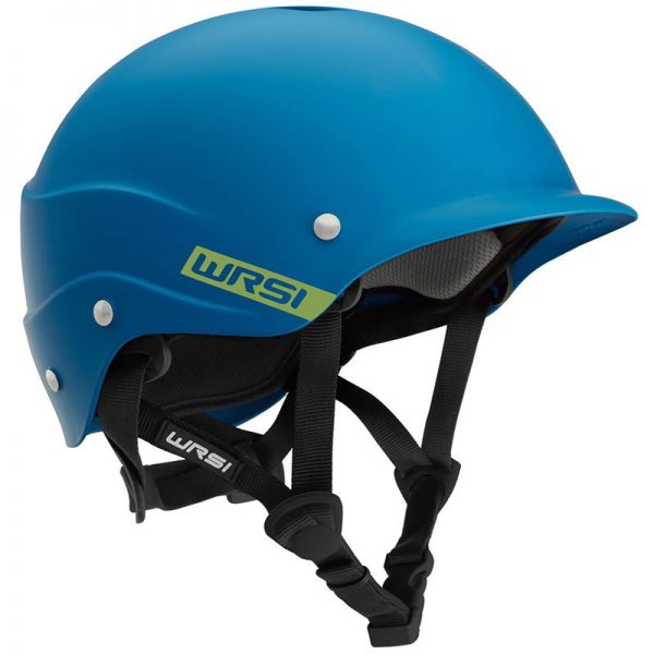 A blue helmet with the word wrsi on it.