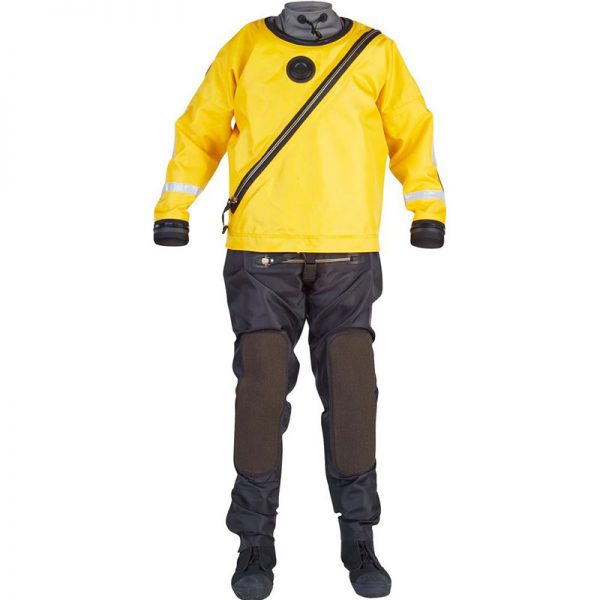 A yellow diving suit on a white background.