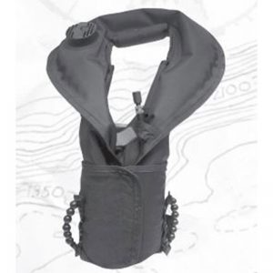 A black neoprene vest with a rope attached to it.