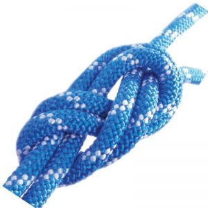 A blue 10 mm EZ Bend™ PMI® Hudson Classic Professional Rope with white dots on it.