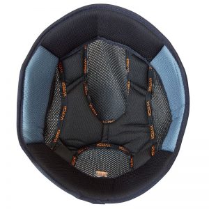The back of a NRS HydroSkin 0.5 Helmet Liner with orange and blue stitching.