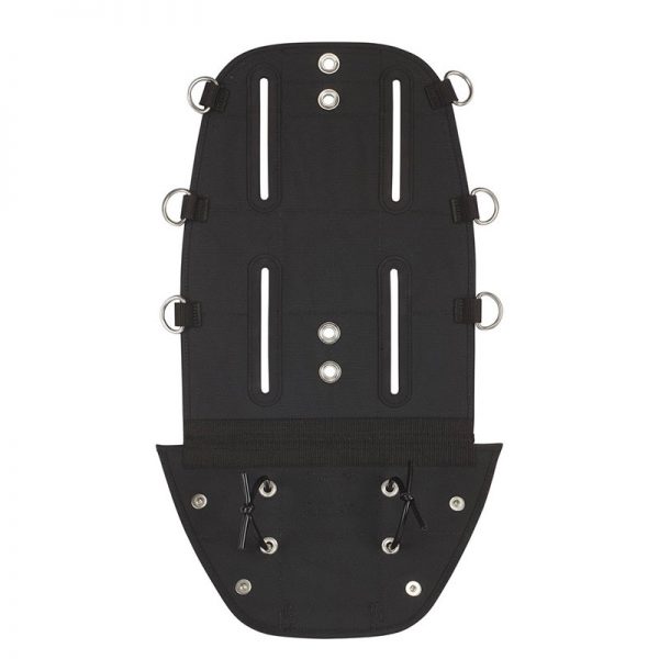 The back of a black SIDE MOUNT REC ADAPTER with metal buckles.