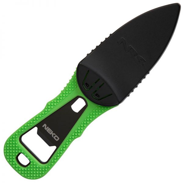 A green and black knife on a white background.