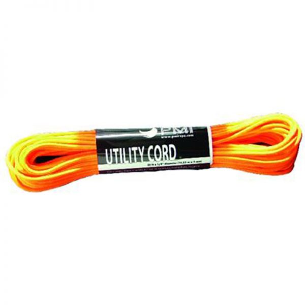 A orange and black 6mm Sewn Prusik with the word 'utility cord' on it.