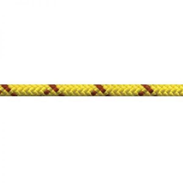 A yellow and red 6mm Sewn Prusik on a white background.