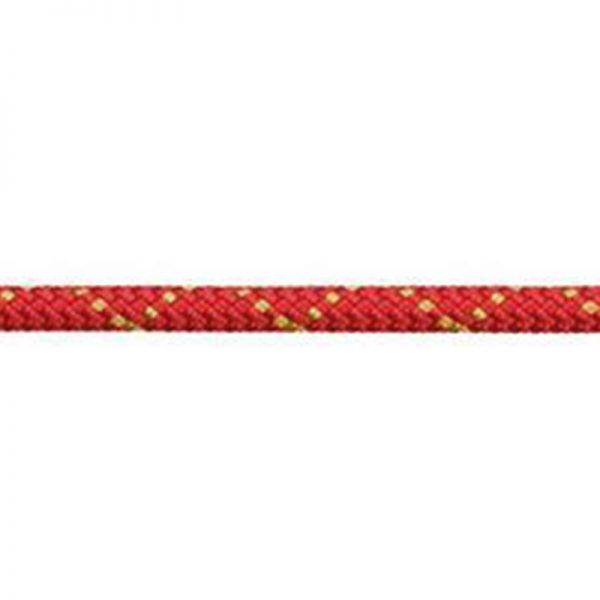 A red and gold 6mm Sewn Prusik on a white background.