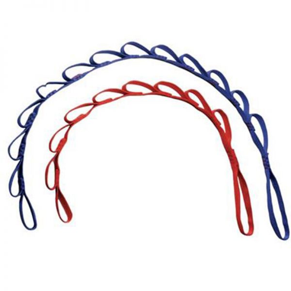 A pair of PMI® 1-STEP Foot Loops in red and blue on a white background.