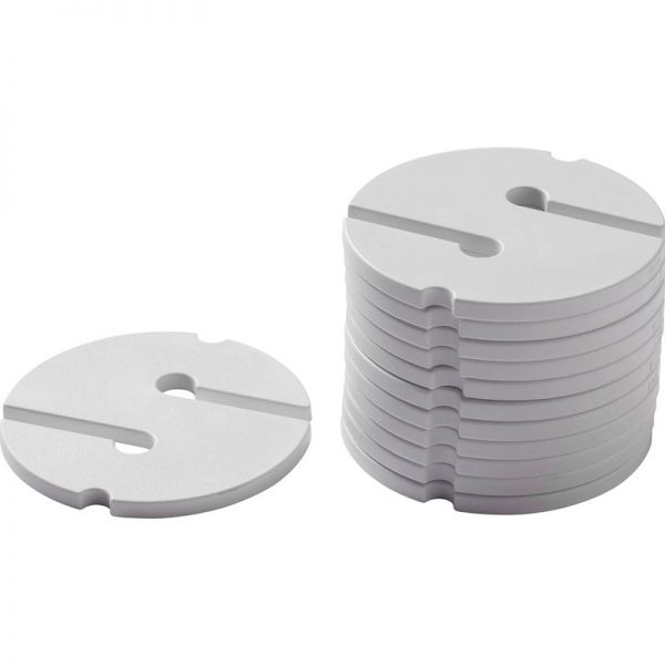 A stack of LINE ARROW, WHITE (12 PIECES) plastic coasters on a white background.