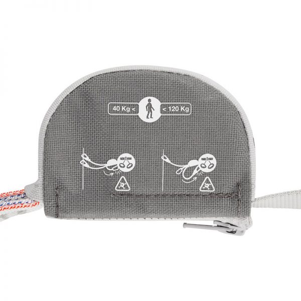 A grey SCORPIO EASHOOK pouch with a white label on it.