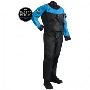A black and blue TLSSE DRYSUIT with an award on it.