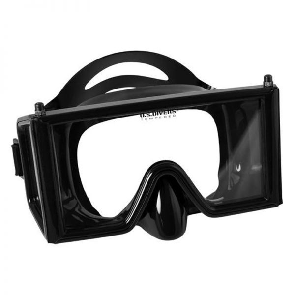 A black Maui goggles on a white background.