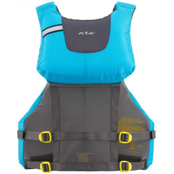 A women's life jacket in blue and yellow.