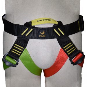 A mannequin wearing the Heightec® Nexus Full Body Harness with colorful straps.