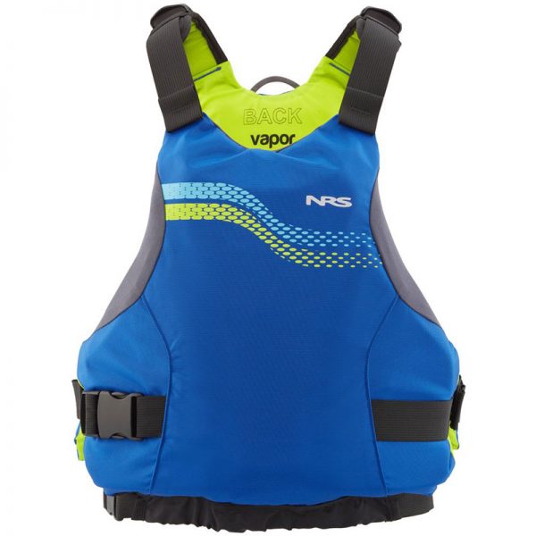 A blue and green nss life jacket.