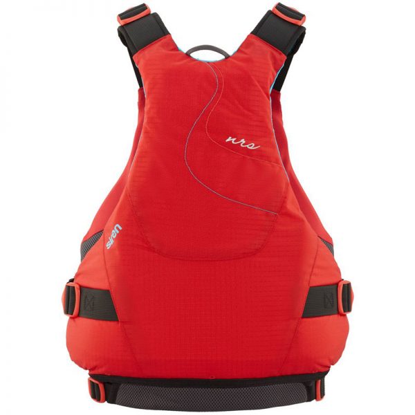 A red life jacket on a white background.