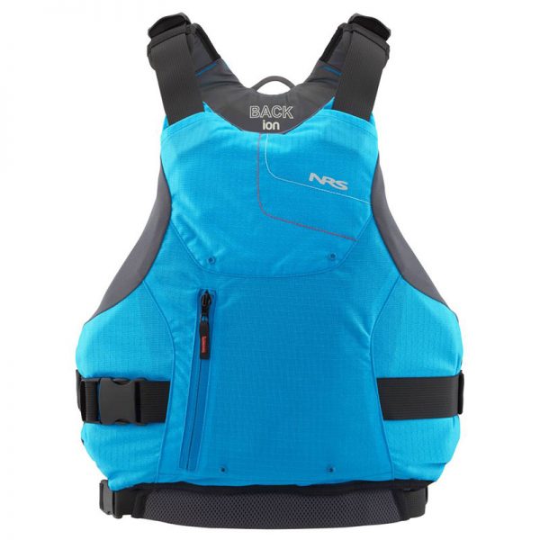 A women's life jacket in blue and black.