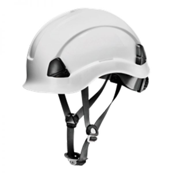 A white safety helmet on a white background.