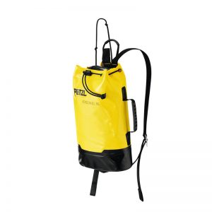 A yellow backpack on a white background.