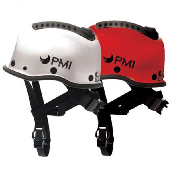 Two helmets with the word pmi on them.