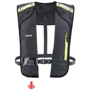A life jacket with a harness attached to it.