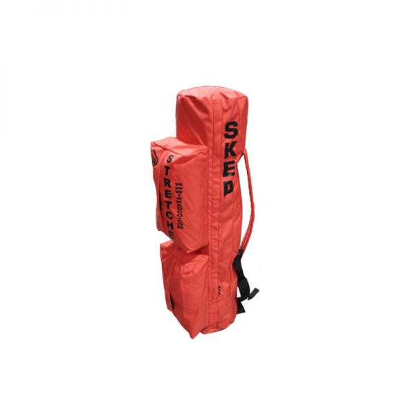 A SKED® Backpack - Orange with two straps on it.