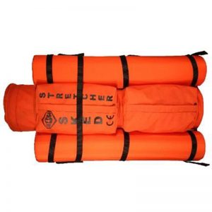 A set of SKED® Backpack - Orange life jackets on a white background.