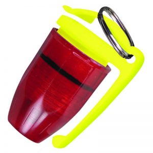 A red and yellow cup with a yellow handle.