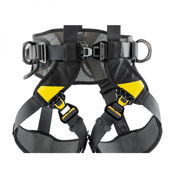 A black and yellow VOLT® international version harness with yellow straps.