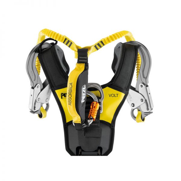 A yellow and black VOLT® international version with a harness attached to it.