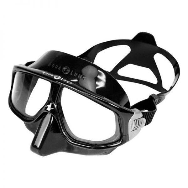 A Sphera Black/Black scuba mask on a white background.