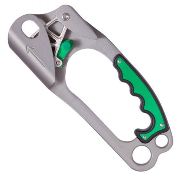 A Climbing Technology Chest Ascender EVO with a green handle.
