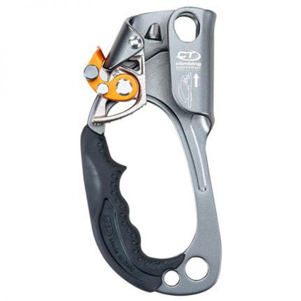 A climbing carabiner on a white background.