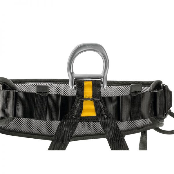 A black and yellow VOLT® international version harness with a yellow buckle.