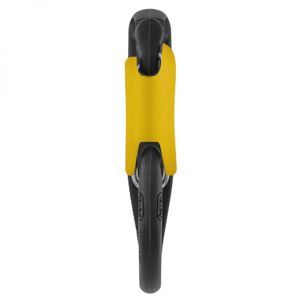 A yellow PITAGOR lock with a black handlebar.