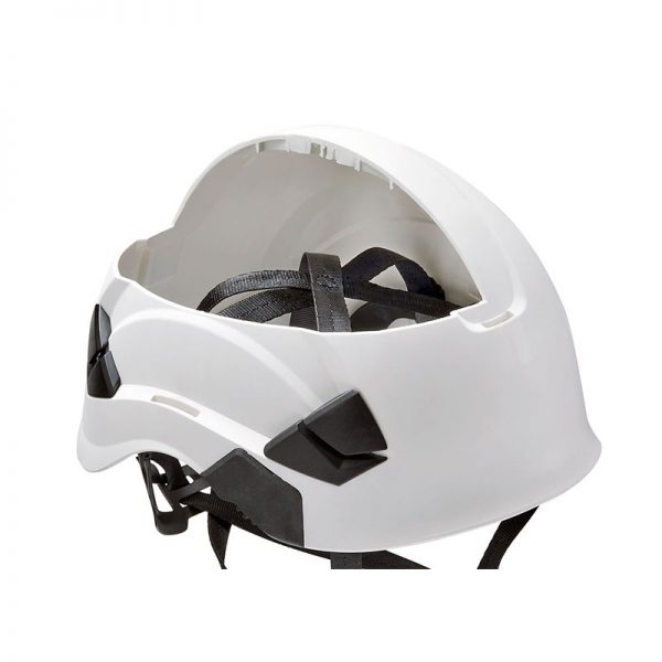 A white VERTEX® helmet with black straps on it.