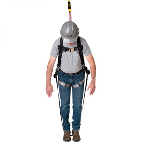 A man wearing a High Visibility Fall Protection Vest - Premium Harness with Quick Connect Buckles standing on a white background.