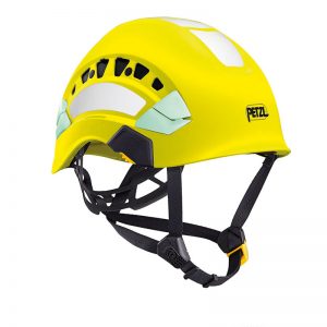 A yellow VERTEX® helmet on a white background.