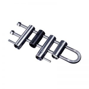 A rack frame straight eye, 6 bar capacity of stainless steel clamps on a white background.