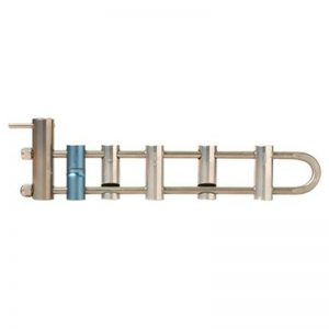 A stainless steel Rack Frame Straight Eye, 6 Bar Capacity with a blue ring on it.