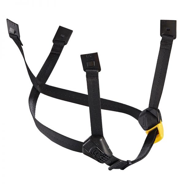 A black and yellow VERTEX® harness with a yellow buckle.