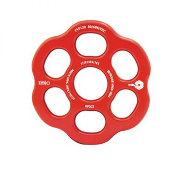A red ISC HALO™ Rigging Plate - Small on a white background.