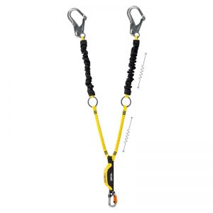 A yellow and black lanyard with a carabiner attached to it.